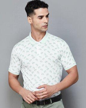 men floral print regular fit polo t-shirt