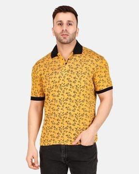 men floral print regular fit polo t-shirt