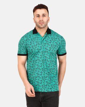 men floral print regular fit polo t-shirt