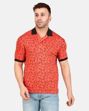 men floral print regular fit polo t-shirt