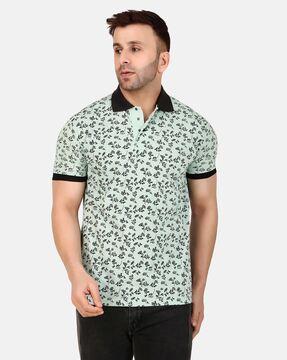 men floral print regular fit polo t-shirt