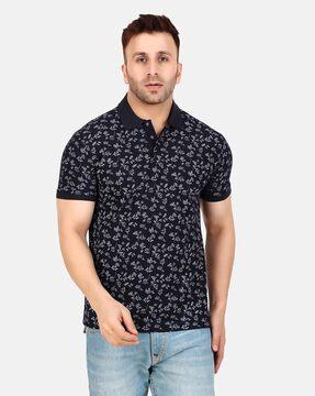 men floral print regular fit polo t-shirt