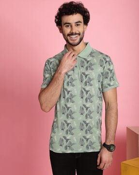 men floral print regular fit polo t-shirt