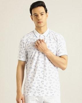 men floral print regular fit polo t-shirt