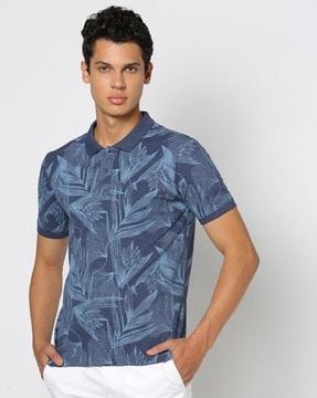 men floral print regular fit polo t-shirt