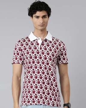 men floral print regular fit polo t-shirt