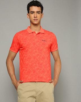 men floral print regular fit polo t-shirt