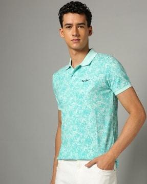 men floral print regular fit polo t-shirt