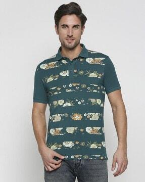 men floral print regular fit polo t-shirt