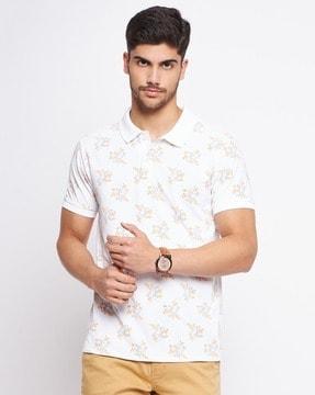 men floral print regular fit polo t-shirt