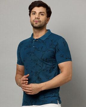 men floral print regular fit polo t-shirt