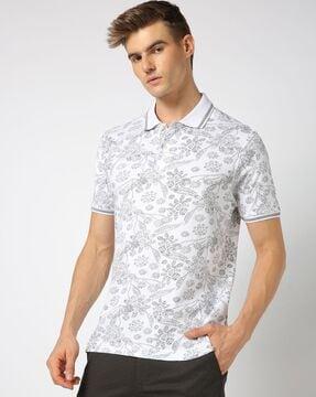 men floral print regular fit polo t-shirt