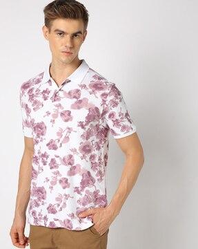 men floral print regular fit polo t-shirt