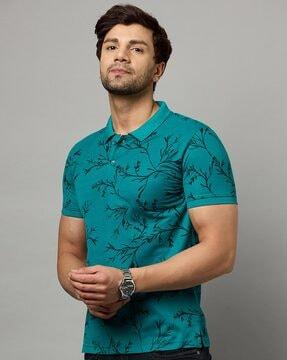 men floral print regular fit polo t-shirt