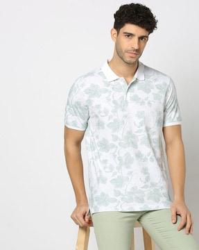 men floral print regular fit polo t-shirt