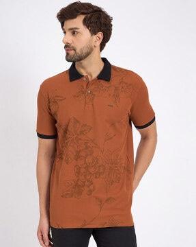 men floral print regular fit polo t-shirt