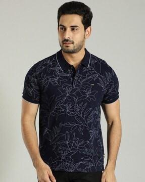 men floral print regular fit polo t-shirt