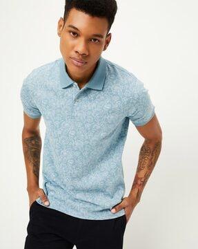 men floral print regular fit polo t-shirt