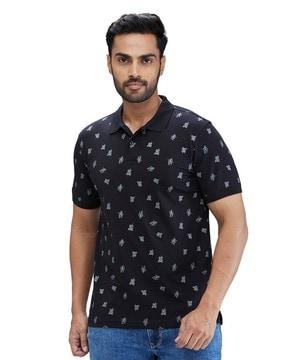 men floral print regular fit polo t-shirt