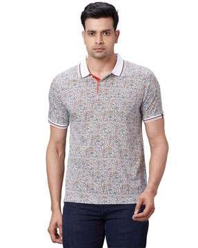 men floral print regular fit polo t-shirt