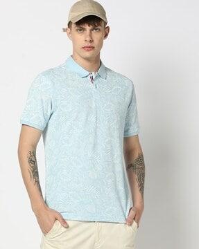 men floral print regular fit polo t-shirt