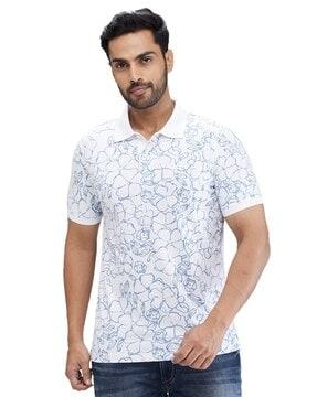 men floral print regular fit polo t-shirt