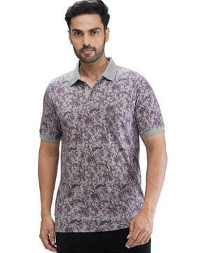 men floral print regular fit polo t-shirt