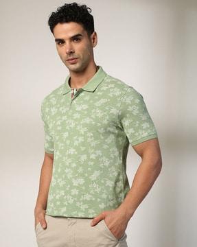 men floral print regular fit polo t-shirt