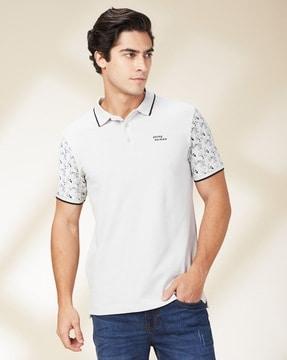 men floral print regular fit polo t-shirt