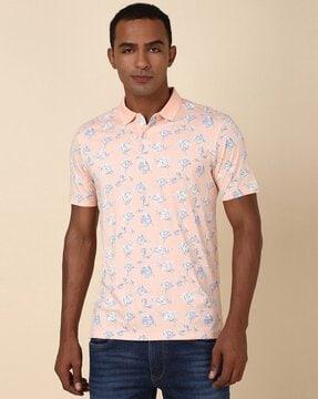 men floral print regular fit polo t-shirt