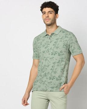 men floral print regular fit polo t-shirt