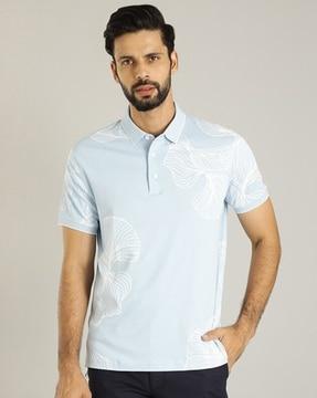 men floral print regular fit polo t-shirt