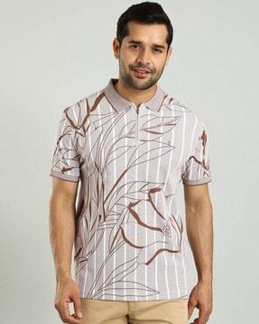 men floral print regular fit polo t-shirt