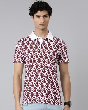 men floral print regular fit polo t-shirt