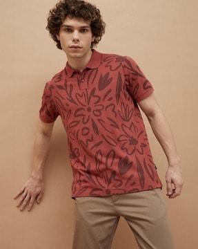 men floral print regular fit polo t-shirt