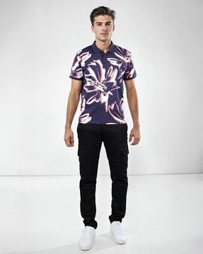 men floral print regular fit polo t-shirt