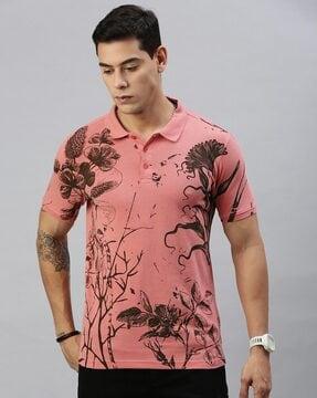 men floral print regular fit polo t-shirt