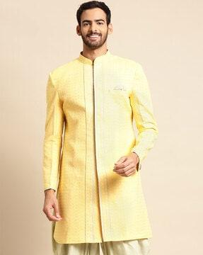 men floral print regular fit sherwani