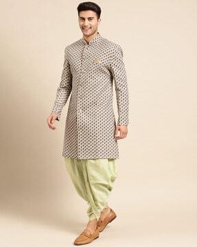 men floral print regular fit sherwani