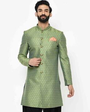 men floral print regular fit sherwani