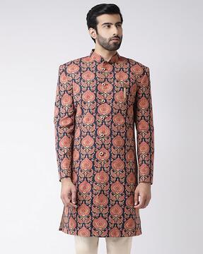 men floral print regular fit sherwani