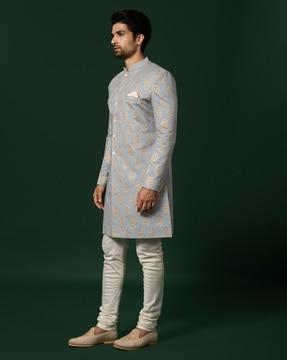 men floral print regular fit sherwani