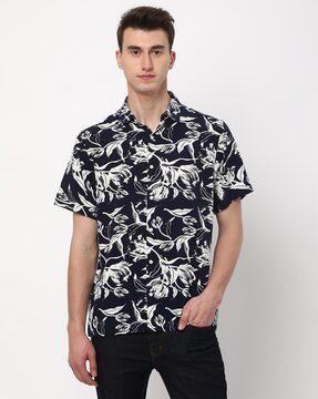 men floral print regular fit shirt spread collar