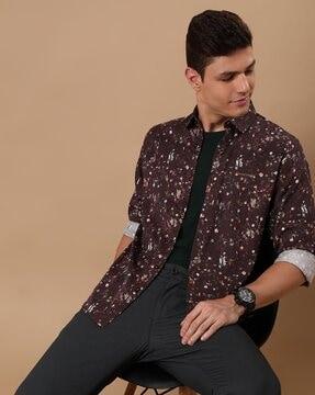 men floral print regular fit shirt with spread collar