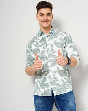men floral print regular fit shirt with spread-collar