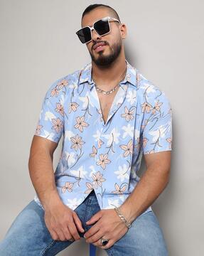 men floral print regular fit shirt with spread collar