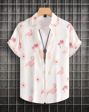 men floral print regular fit shirt with spread collar