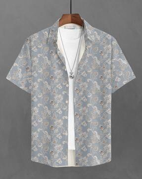 men floral print regular fit shirt with spread collar