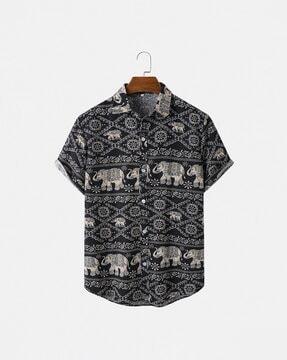 men floral print regular fit shirt with spread collar