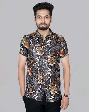 men floral print regular fit shirt with spread collar